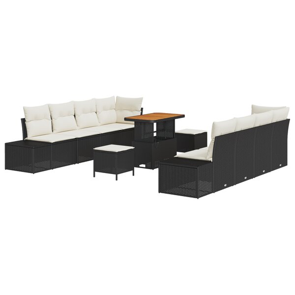 vidaXL Ensemble de canapés de jardin 11 pièces avec coussins en poly rattan noir acacia
