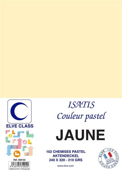 Pqt de 102 Chemises 210 g 240 x 320 mm ISATIS Coloris Pastel Jaune ELVE