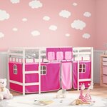 vidaXL Lit mezzanine enfants et rideaux rose 80x200cm bois pin massif