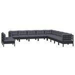 Salon de jardin meuble d'extérieur ensemble de mobilier 11 pièces avec coussins noir bois de pin solide 02_0015396