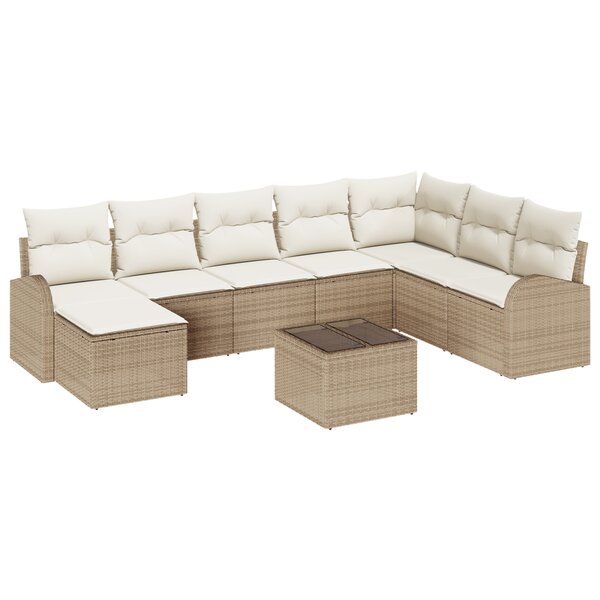 Ensemble de canapé de jardin 9 pièces avec coussins en Rattan poly marron