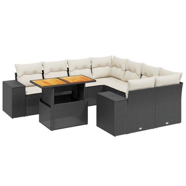 vidaXL Salon de jardin 9 Pièces avec coussins noir résine tressée