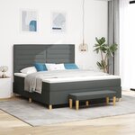 vidaXL Lit à ressorts avec matelas et banc Gris foncé 180x200 cm Tissu