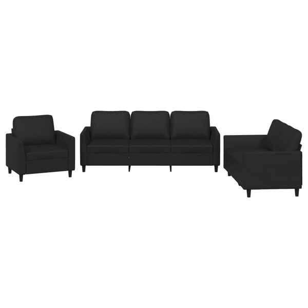 vidaXL Ensemble de canapés 3 Pièces avec coussins Noir Similicuir