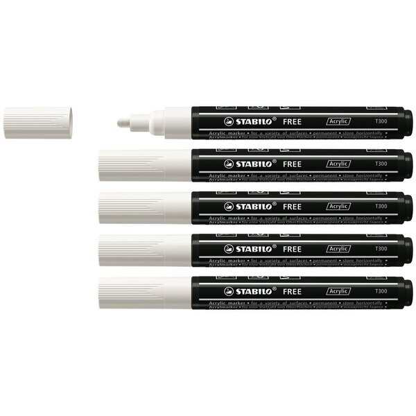 Marqueur pointe moyenne FREE acrylic T300 blanc x 5 STABILO