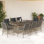 vidaXL Ensemble à manger de jardin et coussins 9 Pièces gris clair rotin
