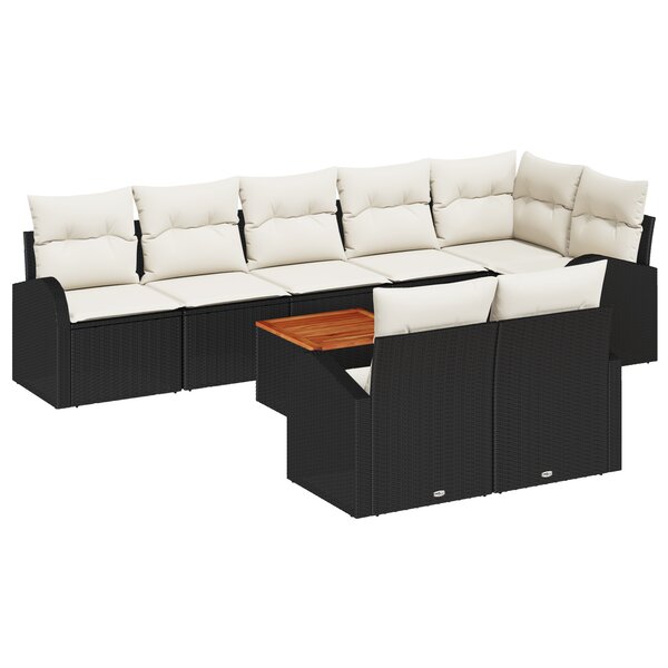 Canapés de Jardin 9 Pièces avec Coussins Noir Poly Rattan Acacia