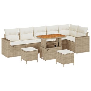 Ensemble de 9 pièces de canapés de jardin vidaXL avec coussins en rotin poly beige acacia