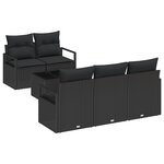 Canapés de Jardin 6 Pièces avec Coussins Noir Rattan Poly