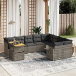 vidaXL Salon de jardin avec coussins 10 Pièces gris résine tressée