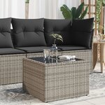vidaXL Table de jardin dessus en verre gris 55x55x37 cm résine tressée