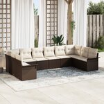 vidaXL Ensemble de canapé de jardin 10 pièces avec coussins en rotin poly marron