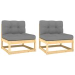 vidaXL Canapés centraux de jardin coussins gris2Pièces Bois de pin massif