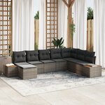 Ensemble de canapé de jardin vidaXL 8 pièces avec coussins gris poly rattan acacia