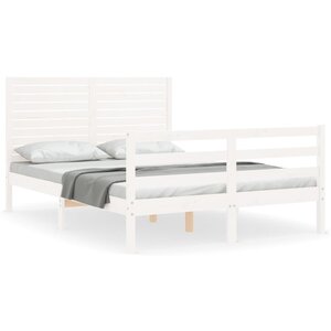 vidaXL Cadre de lit avec tête de lit blanc 140x200 cm bois massif