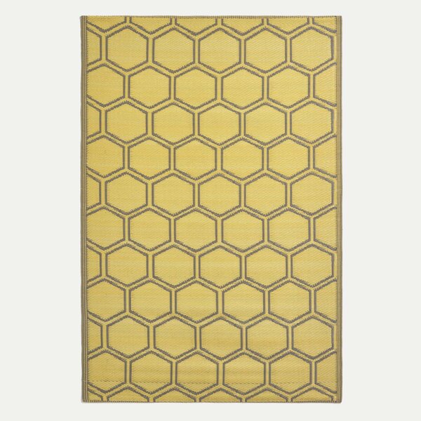 Tapis extérieur terrasse réversible - Tapis de jardin imperméable résistant UV - Nid d'abeille - Jaune - 180x120 cm - HOMESCAPES