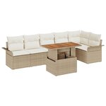 vidaXL Ensemble de Salle à Manger de Jardin de 7 Pièces avec Coussins Beige Poly Rattan Acacia