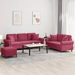 vidaXL Ensemble de canapés 3 Pièces avec coussins rouge bordeaux velours
