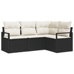 Set de canapé de jardin 4 pièces avec coussins en poly rotin noir