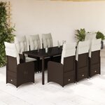 vidaXL Ensemble de bistro de jardin 9 Pièces coussins marron poly rotin