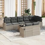 Ensemble de canapé de jardin 9 pièces avec coussins gris poly rattan