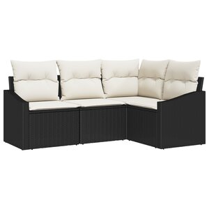 vidaXL Ensemble de Canapé de Jardin 4 Pièces avec Coussins en Poly Rattan Noir