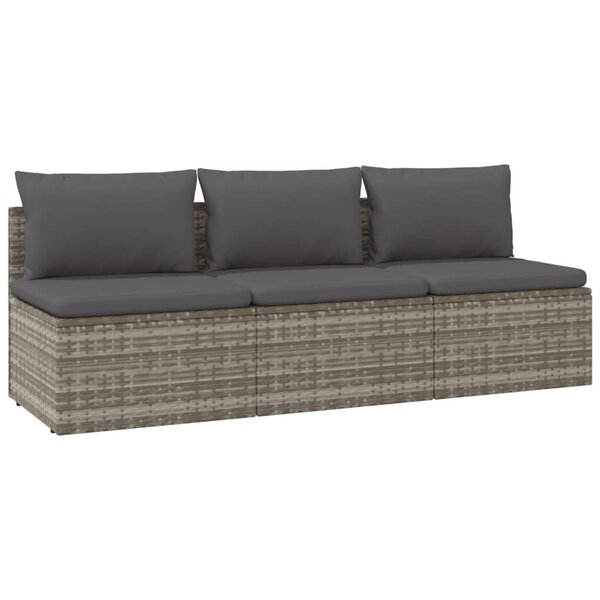 vidaXL Canapé de jardin 3 places avec coussins Gris Résine tressée