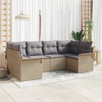 vidaXL Ensemble de canapé de jardin 6 pièces avec coussins Beige Rotin Poly