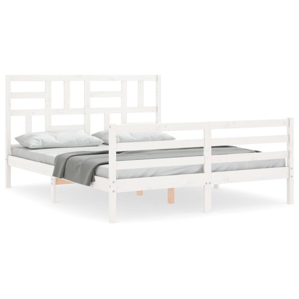 vidaXL Cadre de lit avec tête de lit blanc King Size bois massif