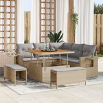 Ensemble de canapé 8 pièces avec coussins beige rotin polyacacia