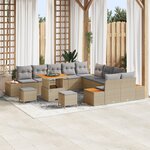 Ensemble de canapé 13 pièces vidaXL avec coussins Beige poly rattan acacia