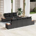 vidaXL Set de 8 canapés de jardin avec coussins Noir Rotin Synthétique Acacia
