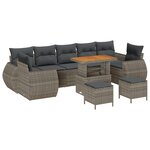 Ensemble de Sofa de Jardin vidaXL 10 pièces avec Coussins Gris Poly Rattan Acacia