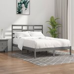 vidaXL Cadre de lit Gris Bois massif 150x200 cm Très grand