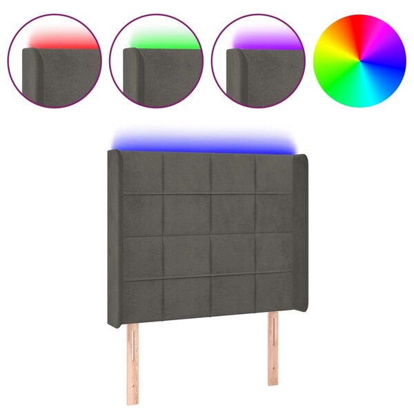 vidaXL Tête de lit à LED Gris foncé 83x16x118/128 cm Velours