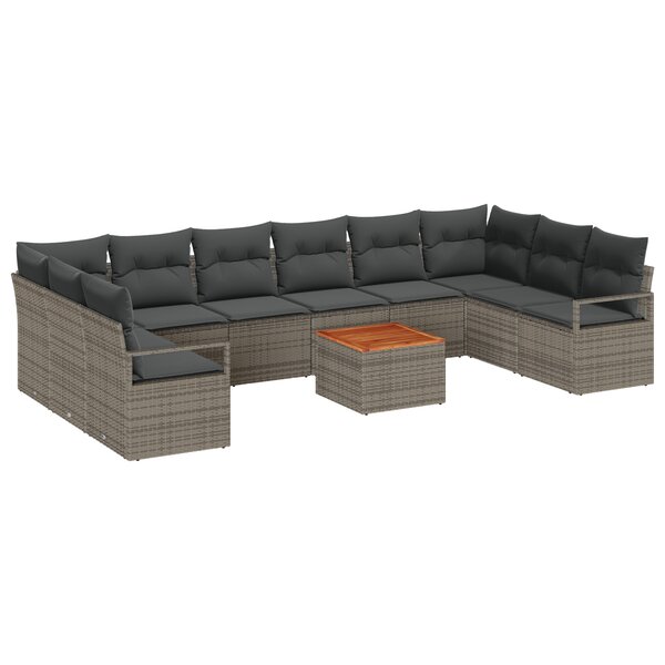 Ensemble de Canapé de Jardin 11 Pièces avec Coussins Gris Rattan Acacia