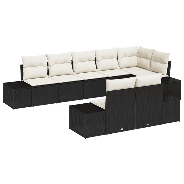 vidaXL Ensemble de Canapés de Jardin 8 Pièces avec Coussins Noir Poly Rattan