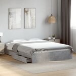 vidaXL Cadre de lit avec tiroirs sans matelas gris béton 150x200 cm
