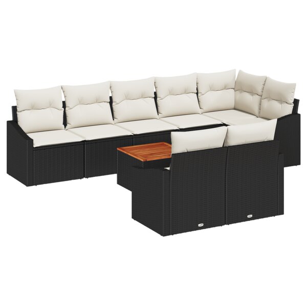 vidaXL Ensemble de Canapé de Jardin 9 Pièces avec Coussins Noir Poly Rattan Acacia