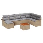 vidaXL Ensemble de Canapé de Jardin 9 Pièces avec Coussins Beige Poly Rattan Acacia