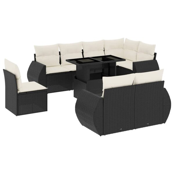 vidaXL Salon de jardin 9 Pièces avec coussins noir résine tressée
