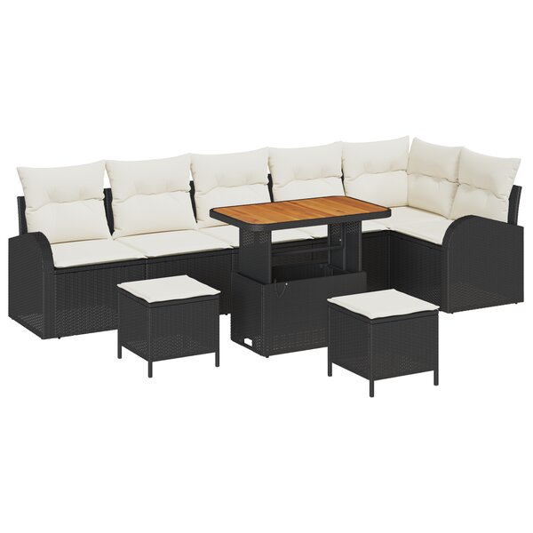 Ensemble de 9 pièces de canapés de jardin avec coussins en rotin poly noir acacia