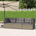 vidaXL Salon de jardin 3 Pièces avec coussins Gris Résine tressée