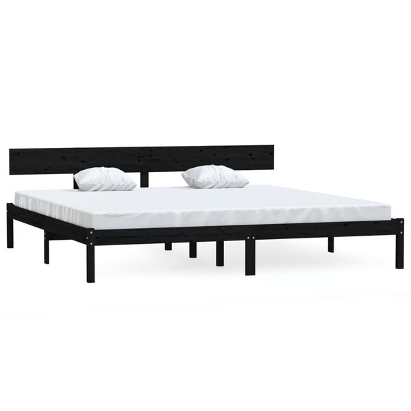 vidaXL Cadre de lit Noir Bois de pin massif 180x200 cm Super King