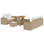 Canapés de Jardin 8 Pièces avec Coussins Beige Poly Rotin Acacia