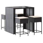 vidaXL Ensemble de bar de jardin 5 Pièces avec coussins noir poly rotin