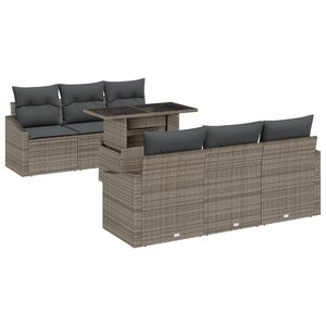 vidaXL Ensemble de canapés de jardin 7 pièces avec coussins gris en poly rotin