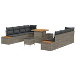 Set de Canapé de Jardin 11 Pièces avec Coussins Gris Rattan Poly Acacia