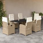 vidaXL Ensemble à manger de jardin et coussins 7 Pièces beige poly rotin