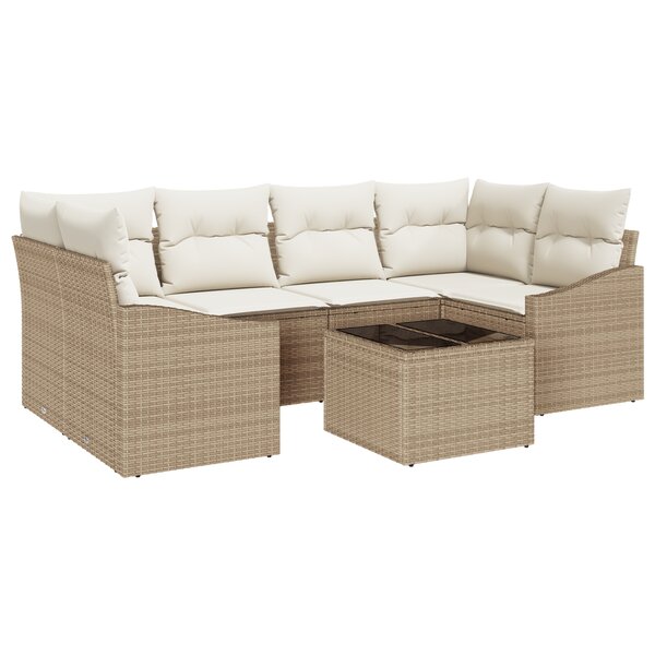 vidaXL Ensemble de canapé de jardin 7 pièces avec coussins Beige Poly Rattan